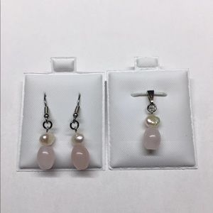 Rose quartz and freshwater pearl jewelry set